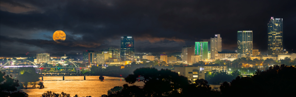 14.1 Downtown Little Rock Scene And Full Moon - Professional Panoramas Of Arkansas photography by Paul Caldwell